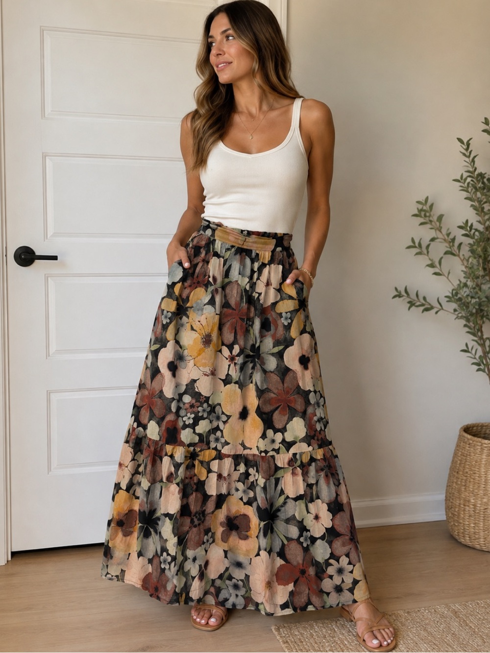Cleobella Charlene ankle skirt Foraged Violets organic cotton XS maxi pockets